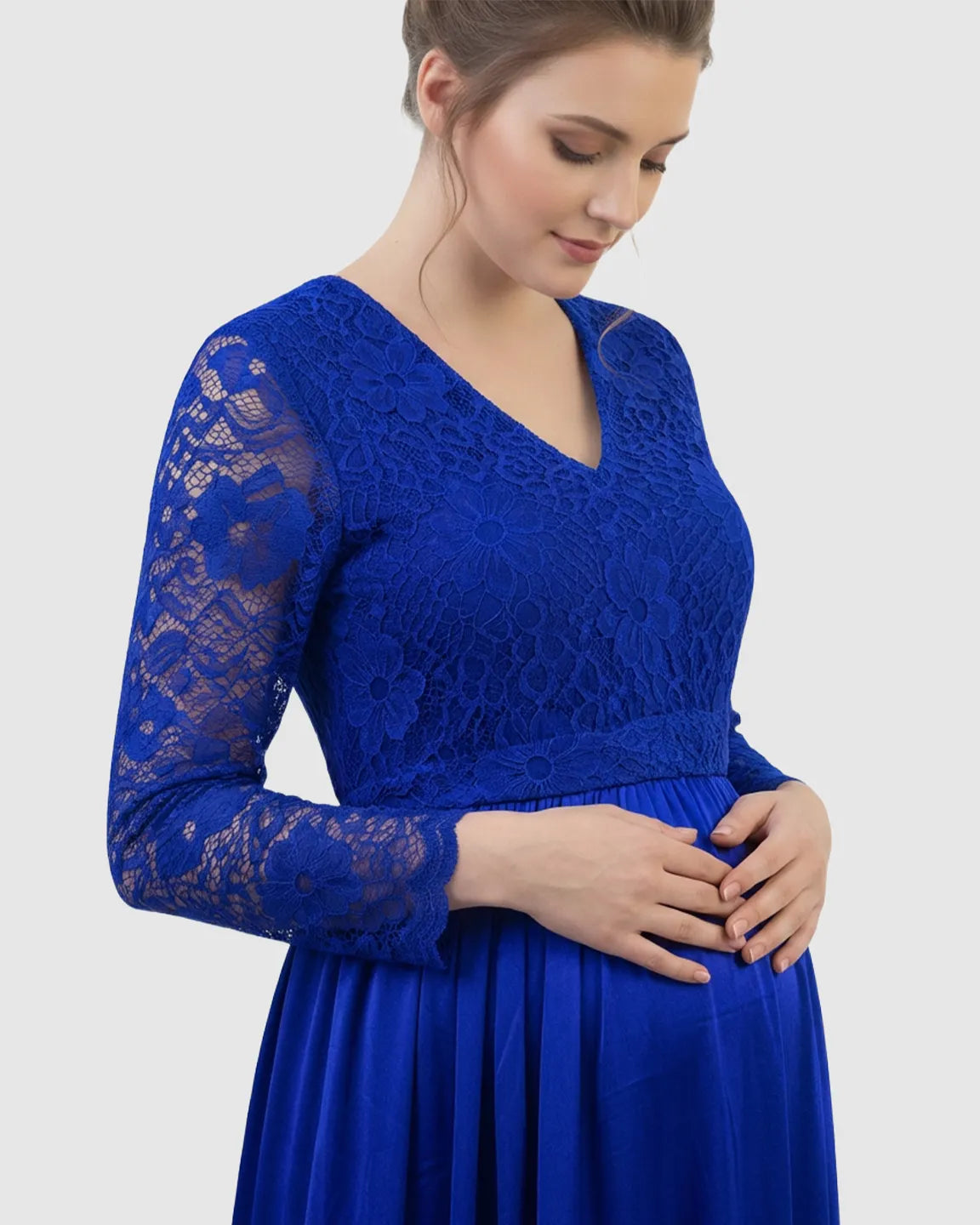 Lace Spliced Bodice Trailing Skirt Maternity Photoshoot Maxi Dress