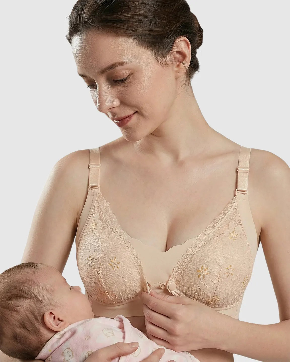 Snap Front Lace-Pattern Nursing Bra