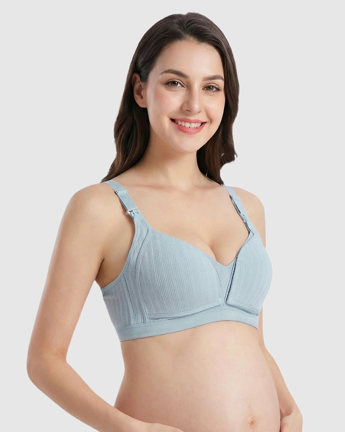 Front-Open Ribbed V-Neck Nursing Bra
