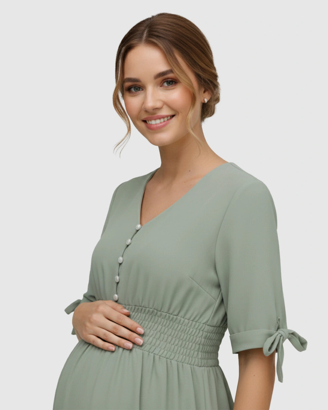 Button V-neck Empire Waist Maternity Maxi Dress