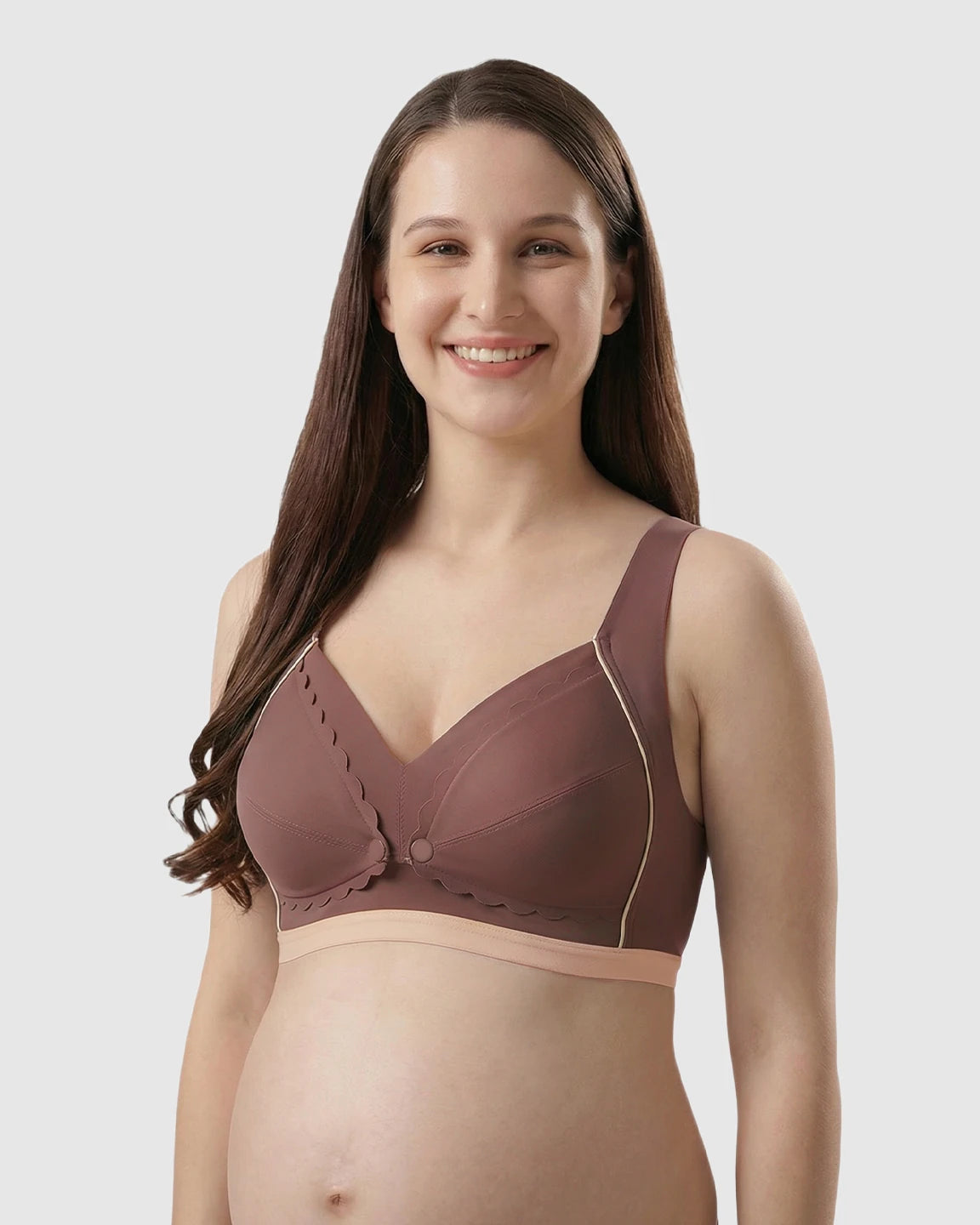 Scalloped V-Neck Contrast Trim Nursing Bra