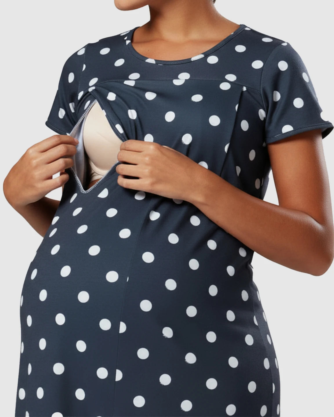 Hidden Nursing Opening Polka Dot Maternity Dress