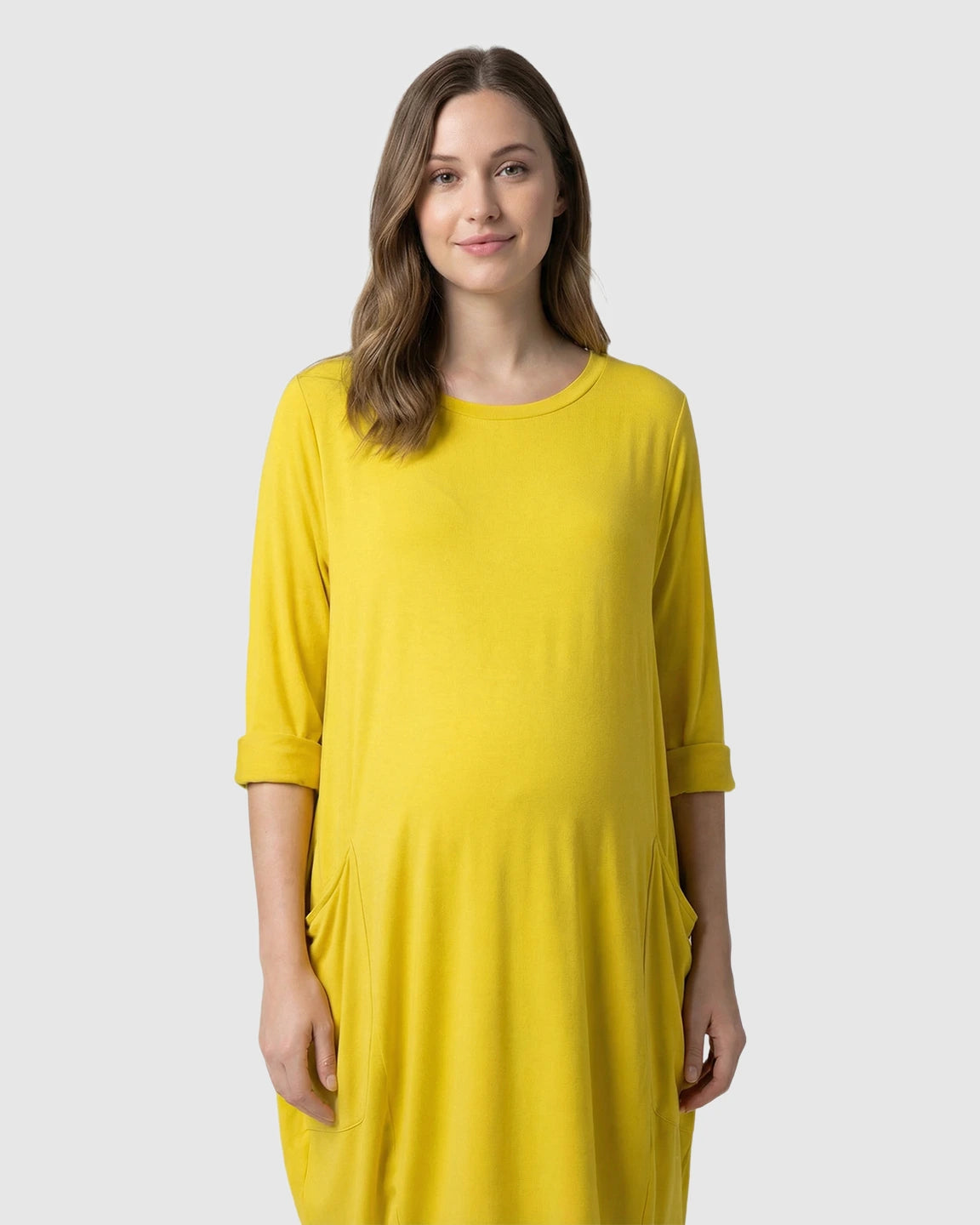 Pocketed Lantern Skirt Maternity Midi Dress