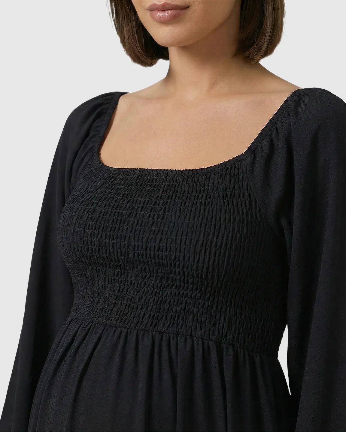 Smocked Square Neck Ruffled Hem Maternity Maxi Dress