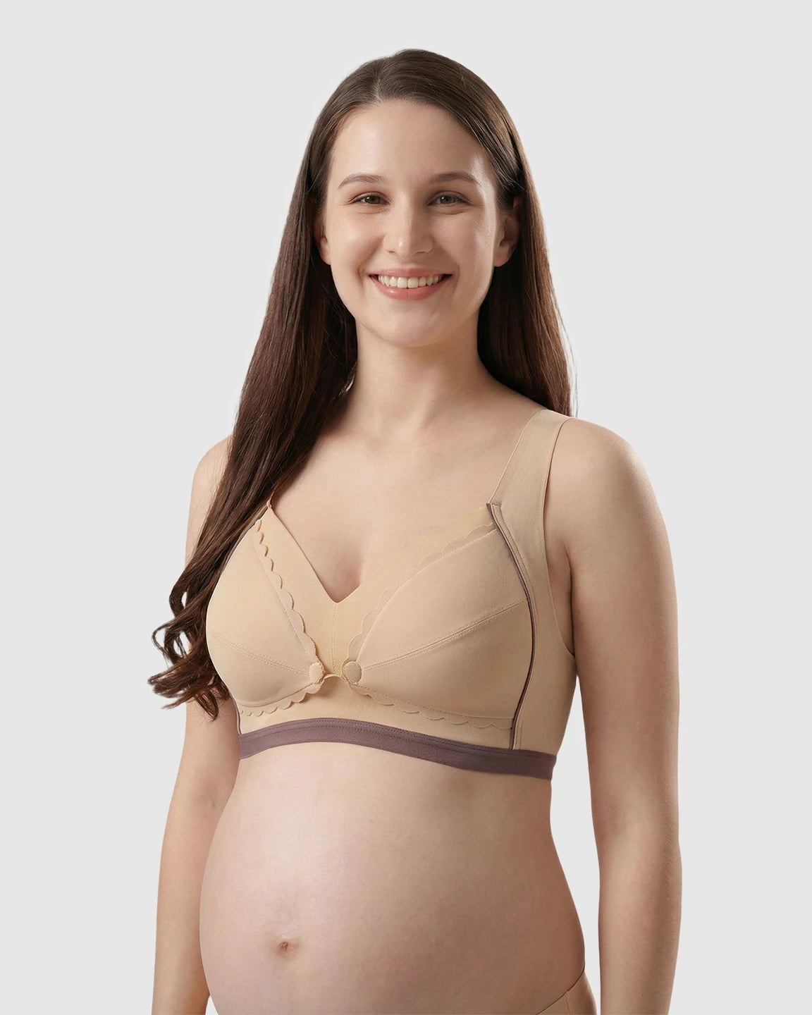 Scalloped V-Neck Contrast Trim Nursing Bra