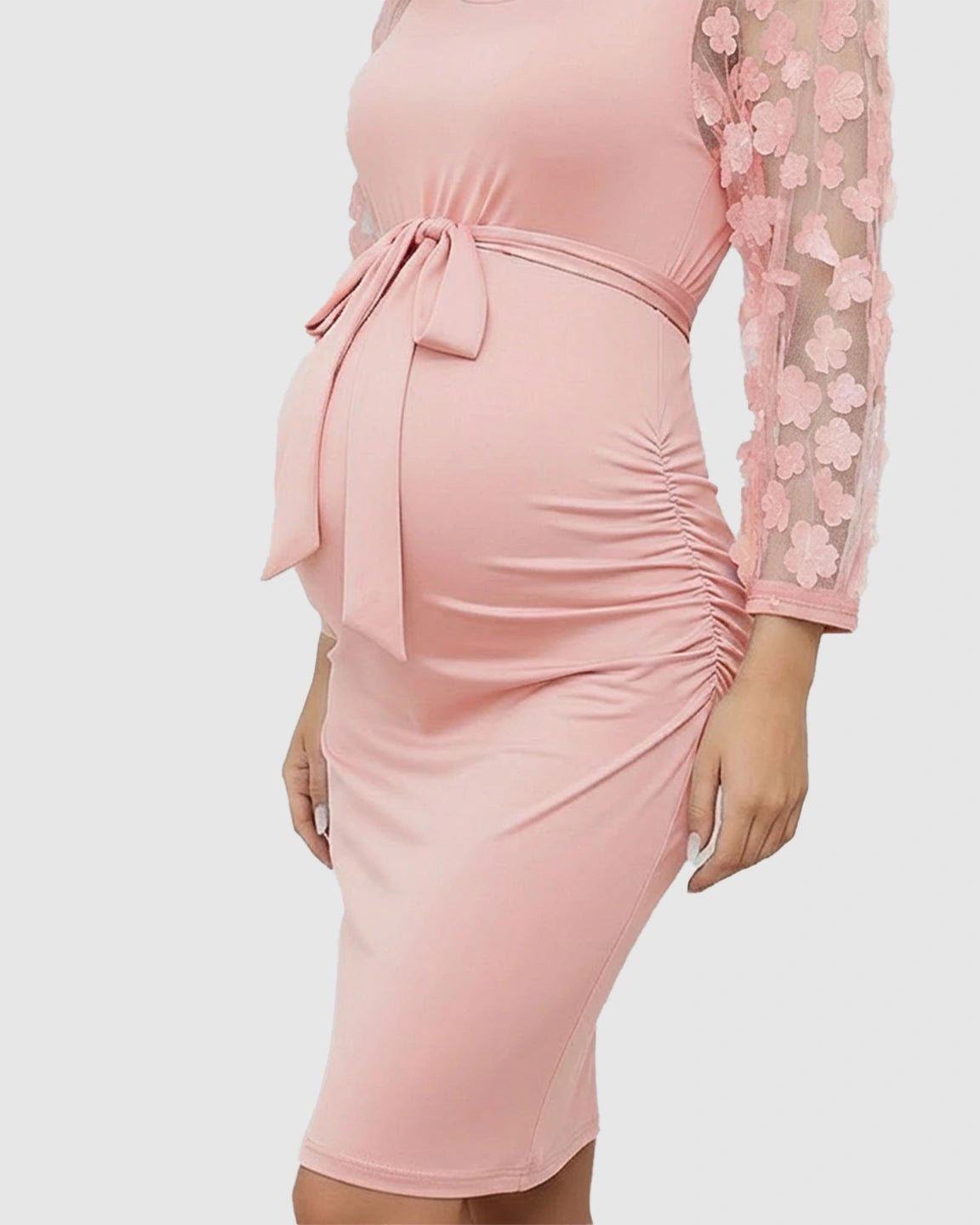 Floral Sleeves Tie Waist Maternity Dress