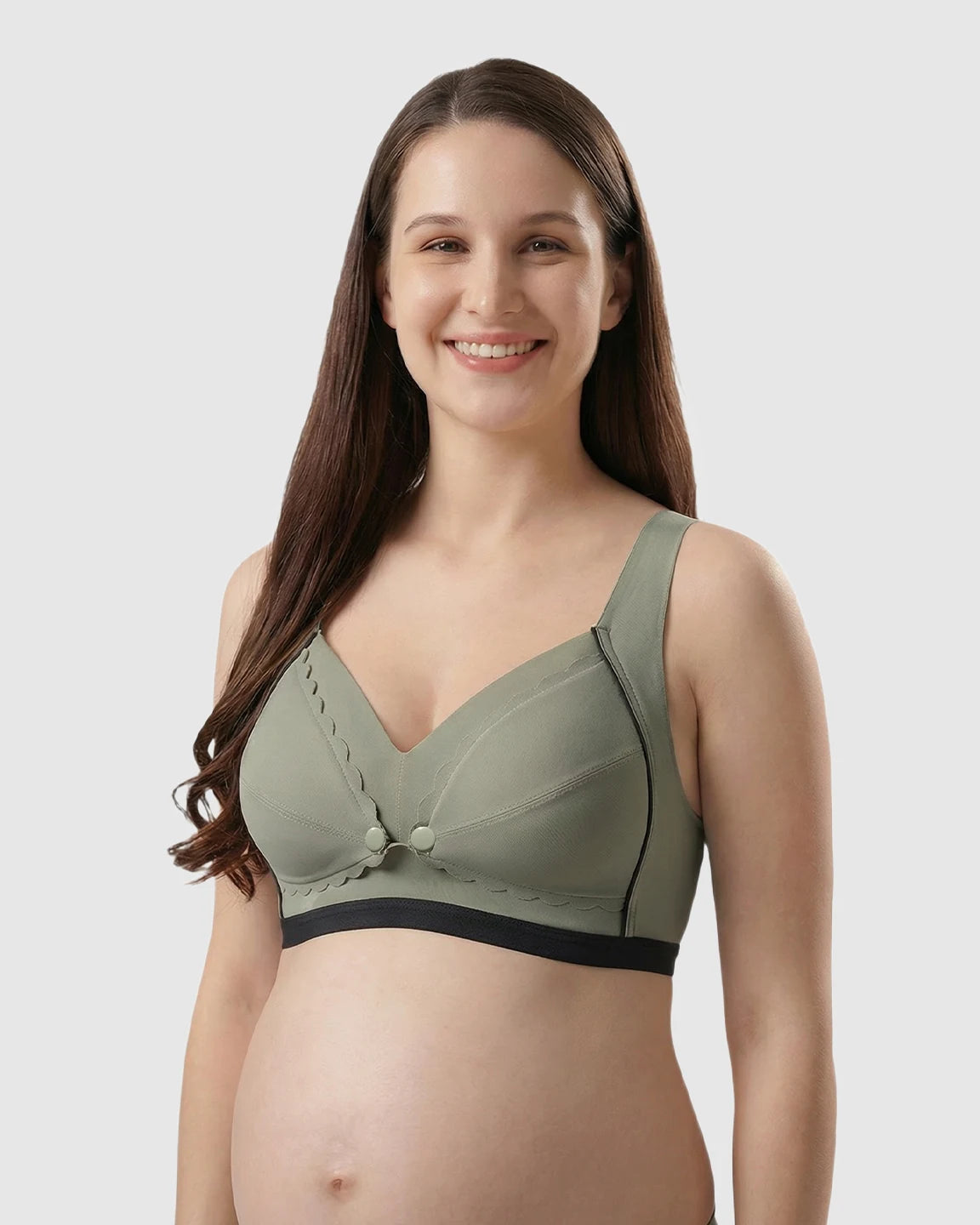 Scalloped V-Neck Contrast Trim Nursing Bra