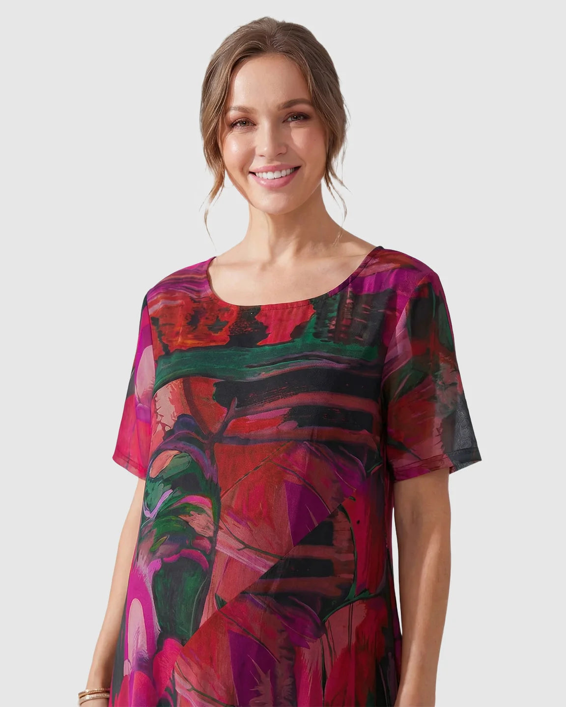 Red Abstract Print Empire Waist Maternity Dress