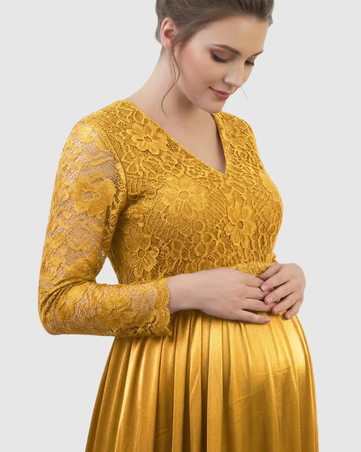 Lace Spliced Bodice Trailing Skirt Maternity Photoshoot Maxi Dress