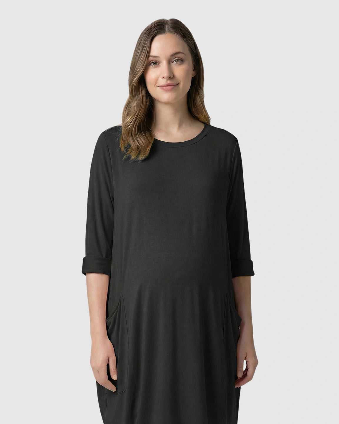 Pocketed Lantern Skirt Maternity Midi Dress