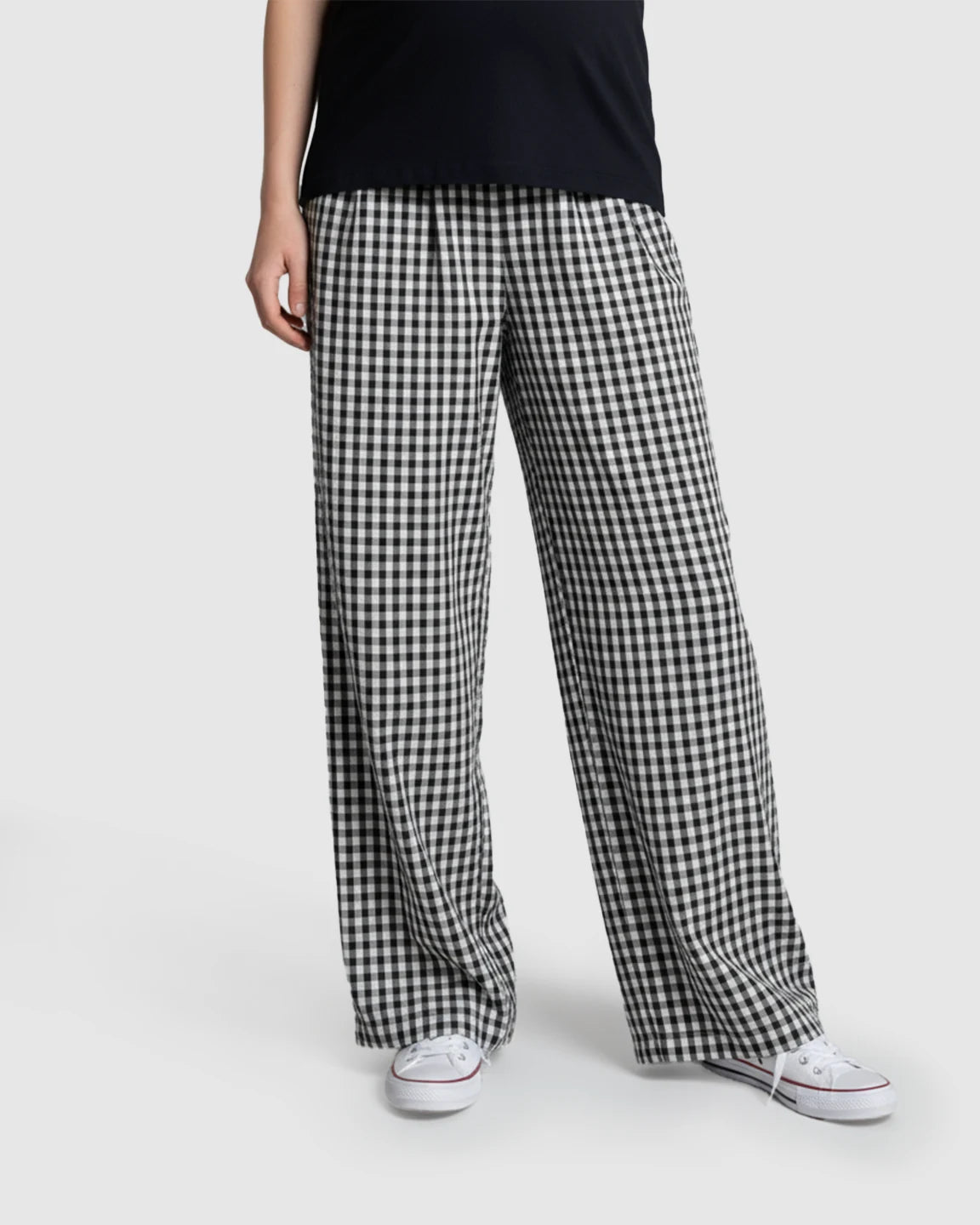 Plaid Print Wide-Leg Maternity Trousers