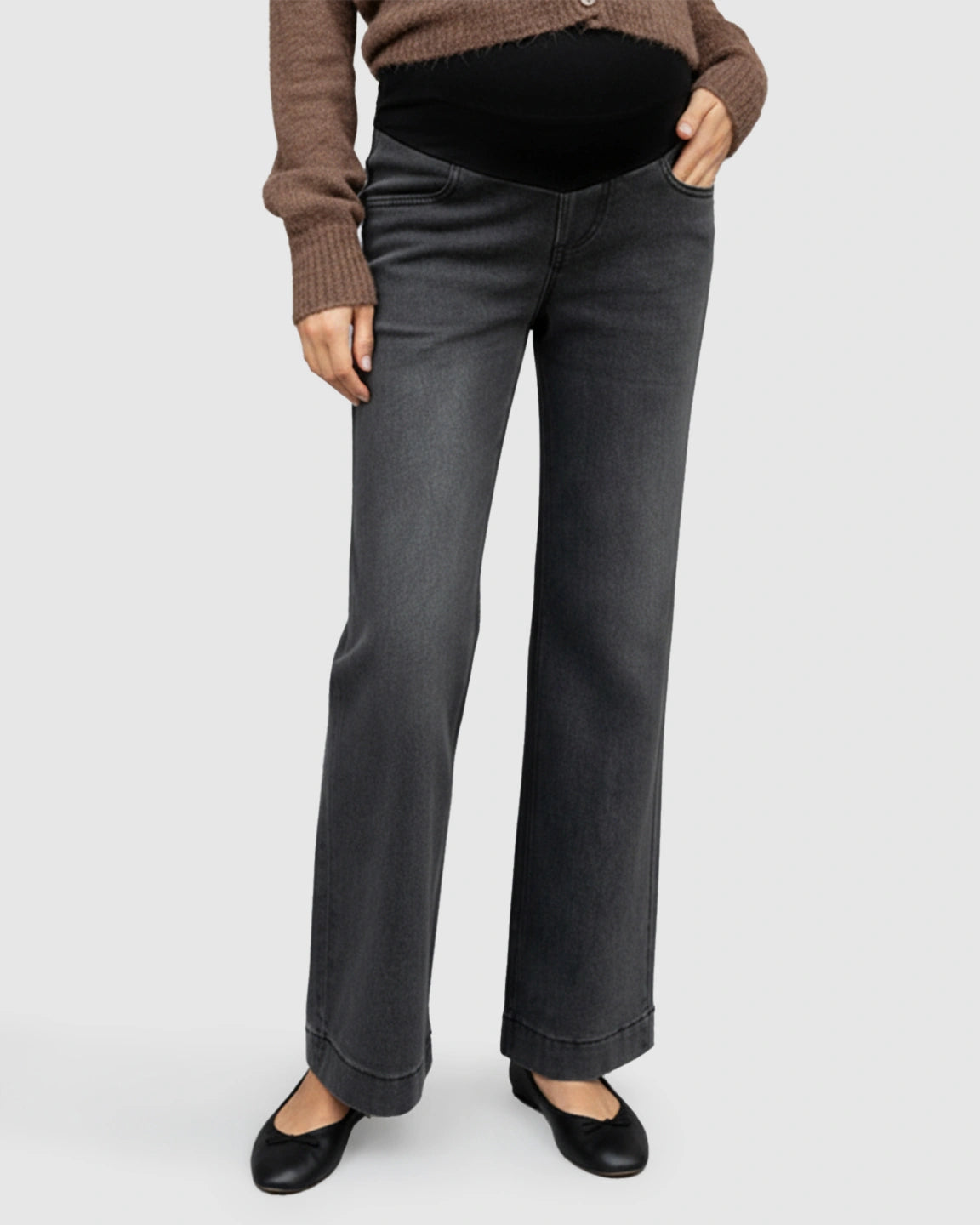 Folded Hem Wide Leg Maternity Jeans