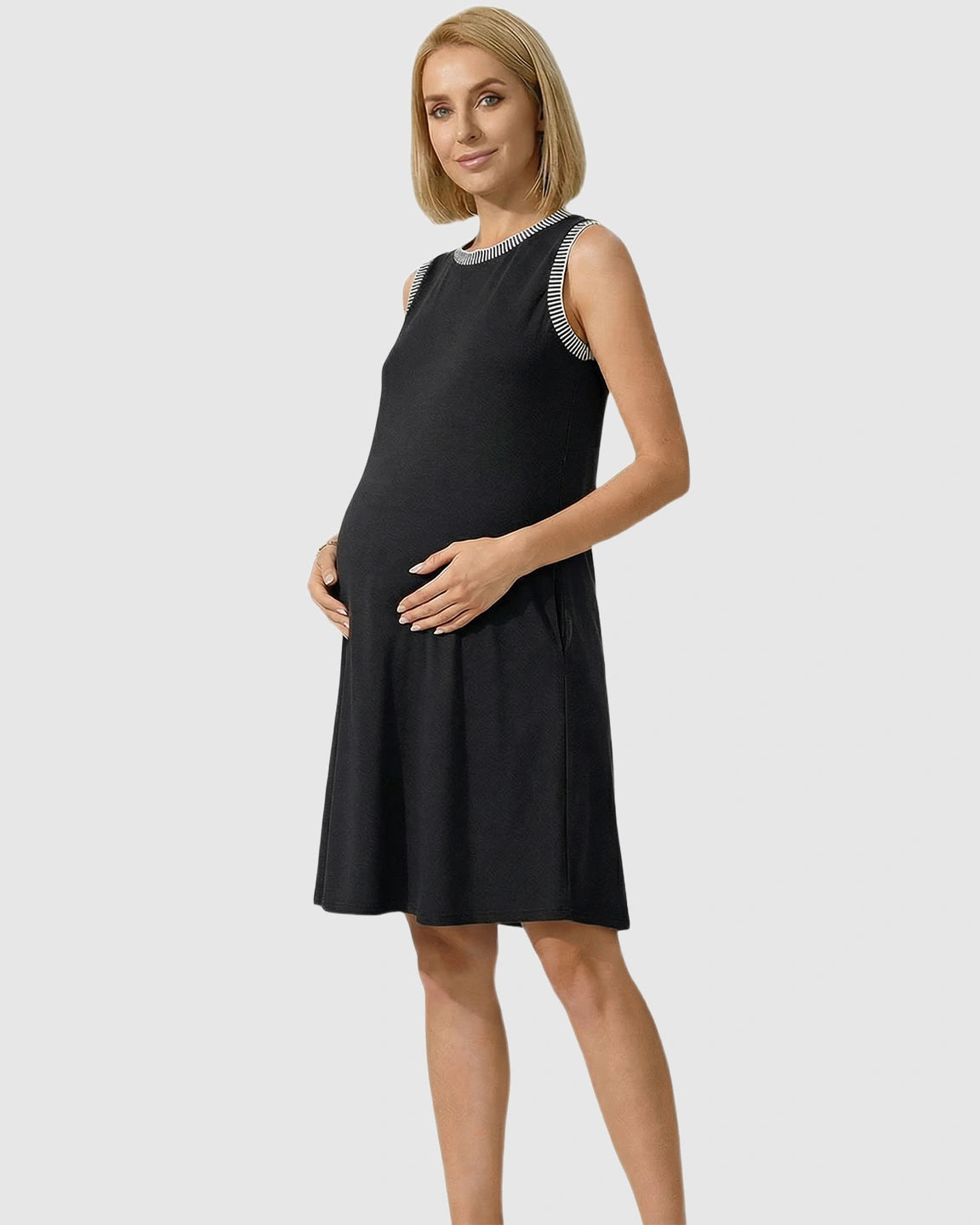 Sleeveless Mid-Waist Umbrella Skirt Maternity Dress