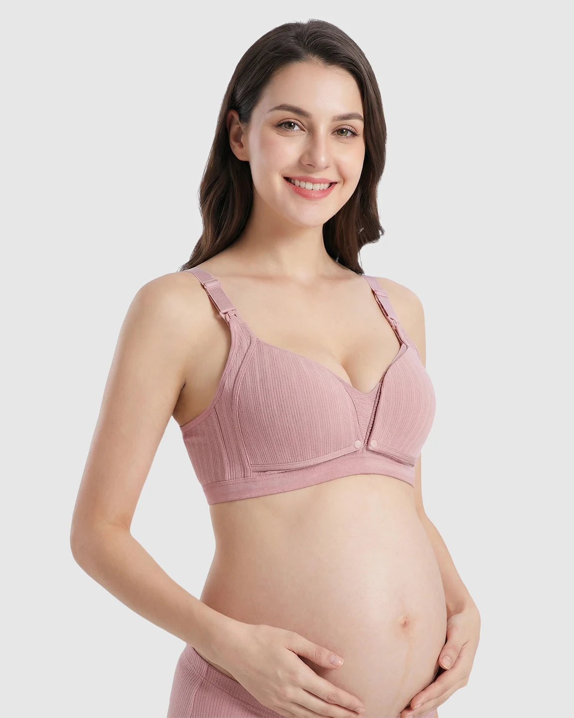 Front-Open Ribbed V-Neck Nursing Bra