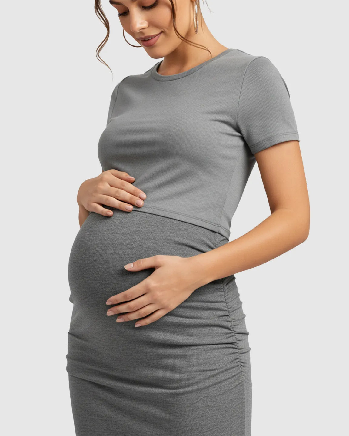 Ruched Fitted-Style Maternity Midi Skirt