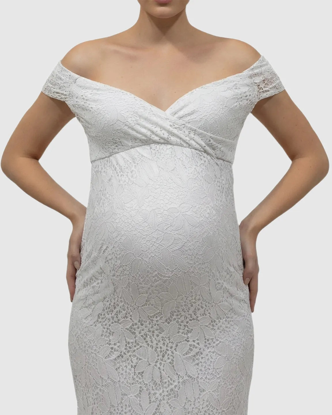 Off-Shoulder Train-Hem Maternity Photoshoot Gown