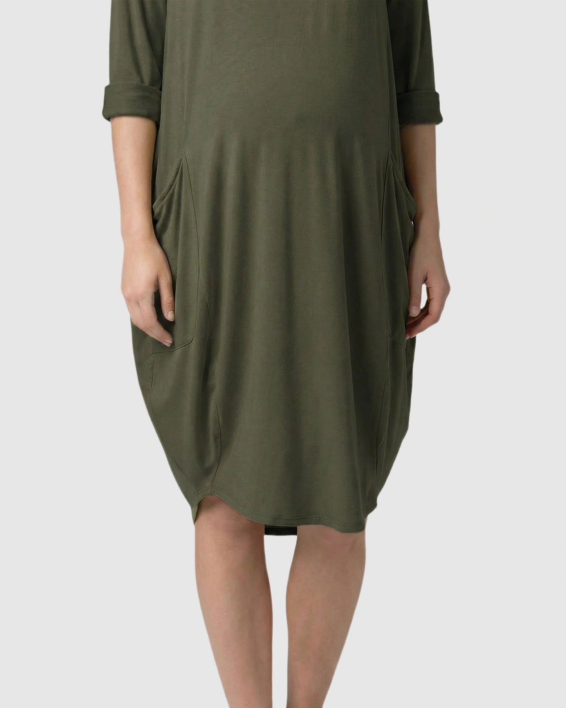 Pocketed Lantern Skirt Maternity Midi Dress