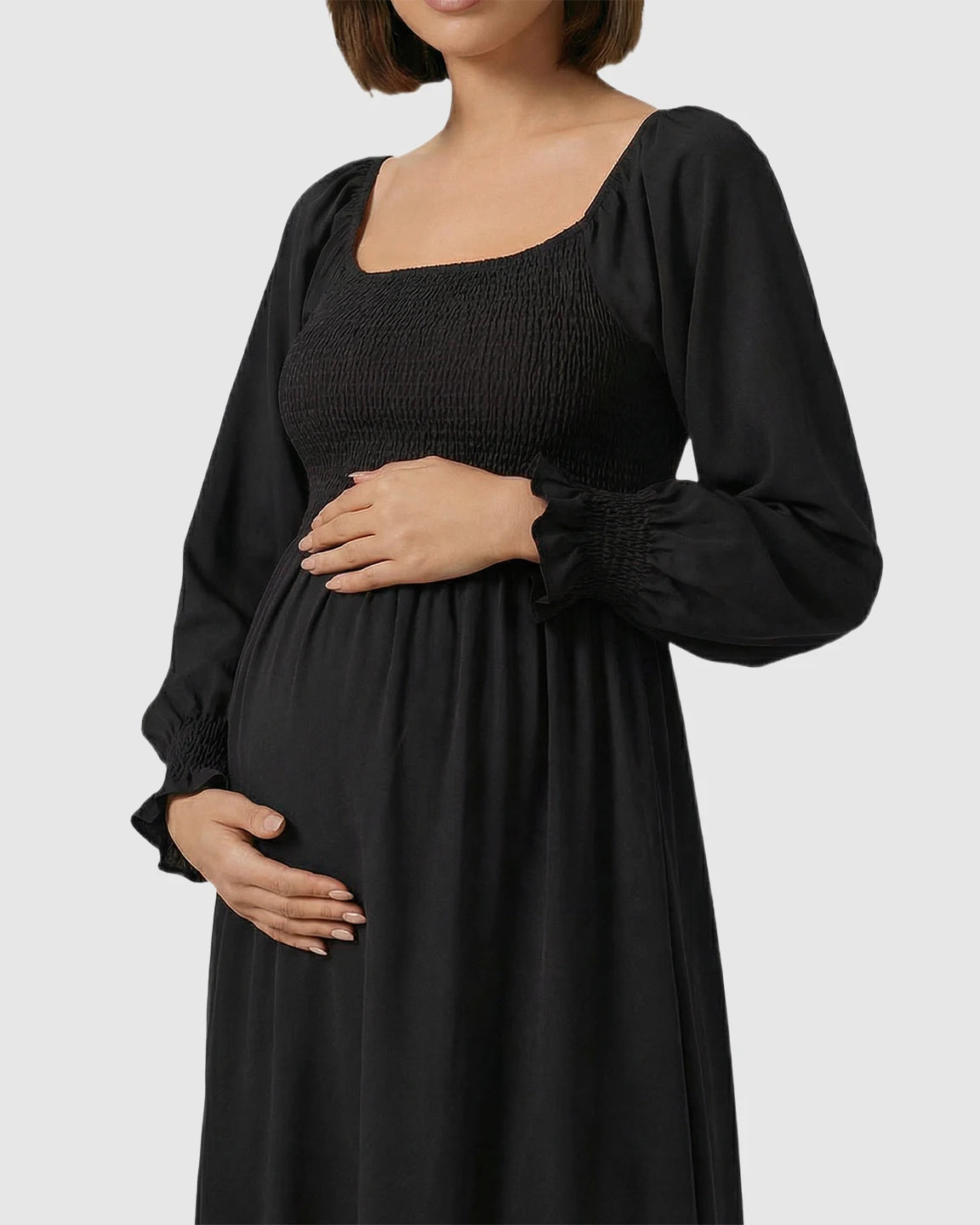 Smocked Square Neck Ruffled Hem Maternity Maxi Dress