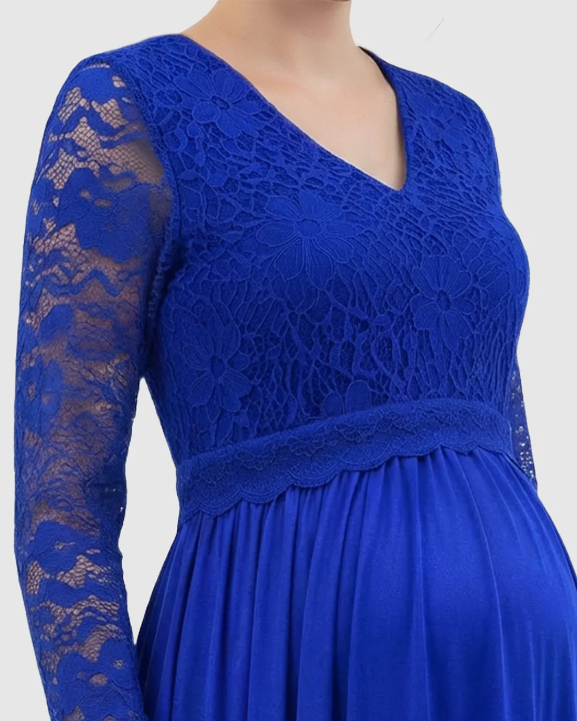 Lace Spliced Bodice Trailing Skirt Maternity Photoshoot Maxi Dress