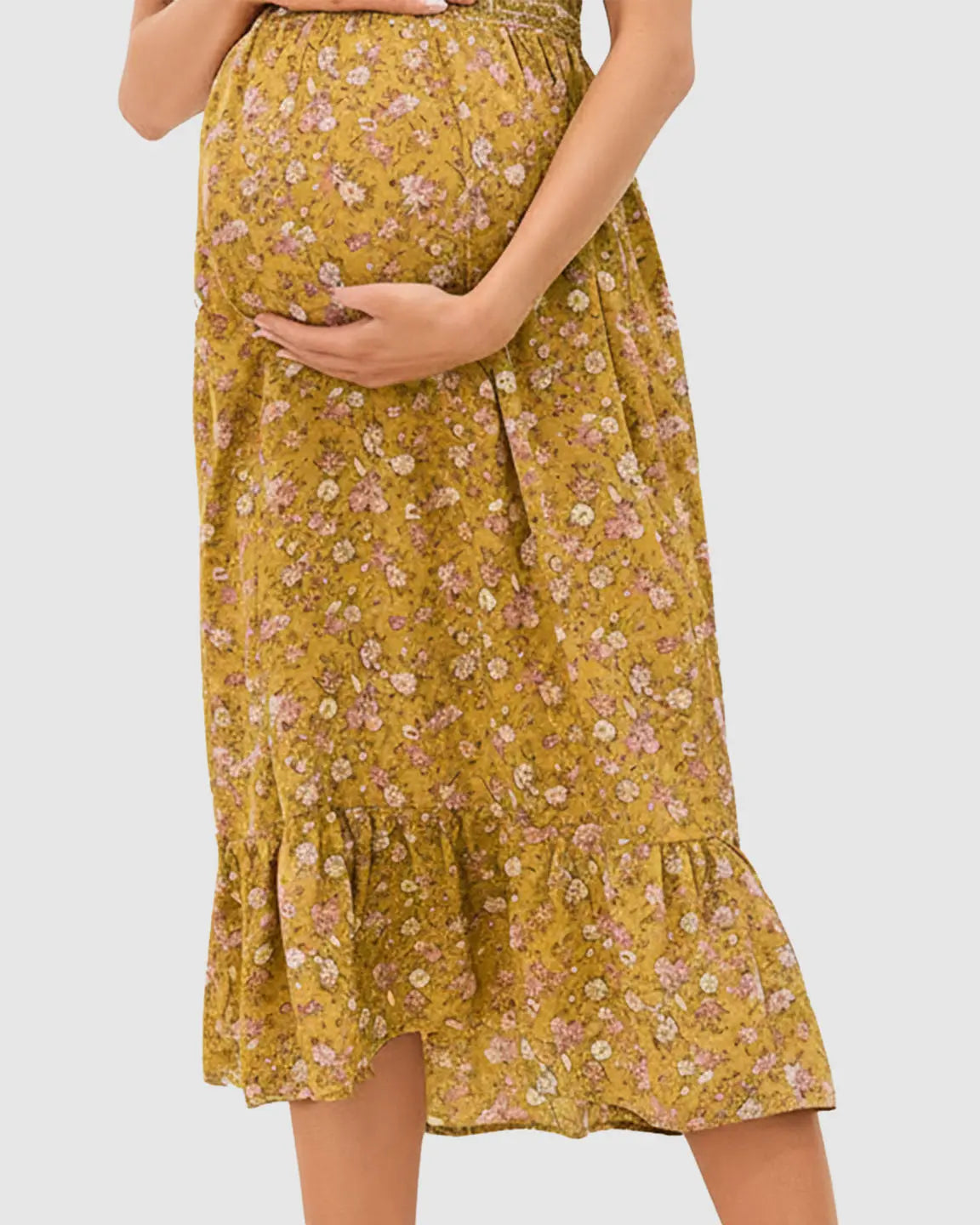 Smocked Bodice Floral Maternity Midi Dress