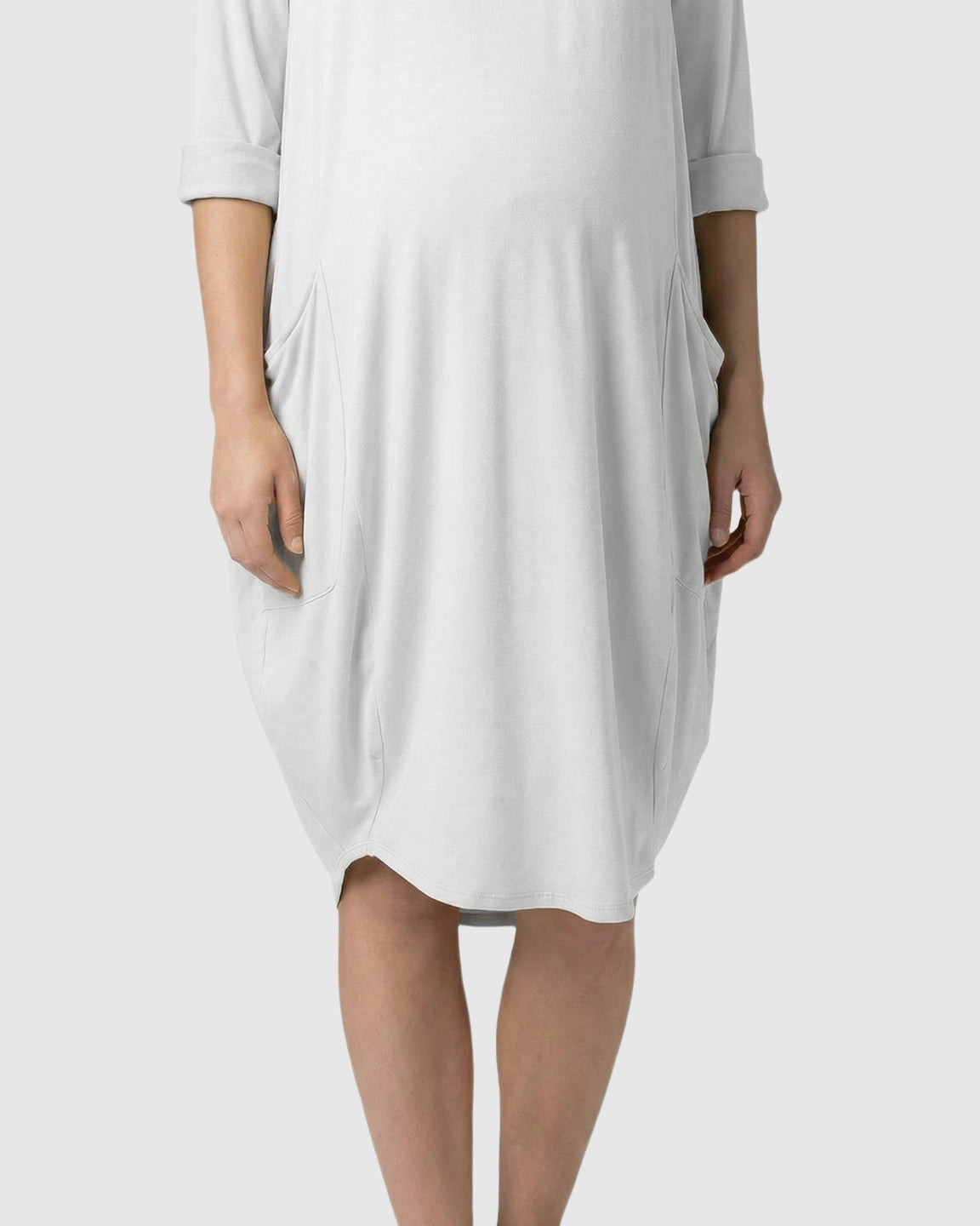 Pocketed Lantern Skirt Maternity Midi Dress