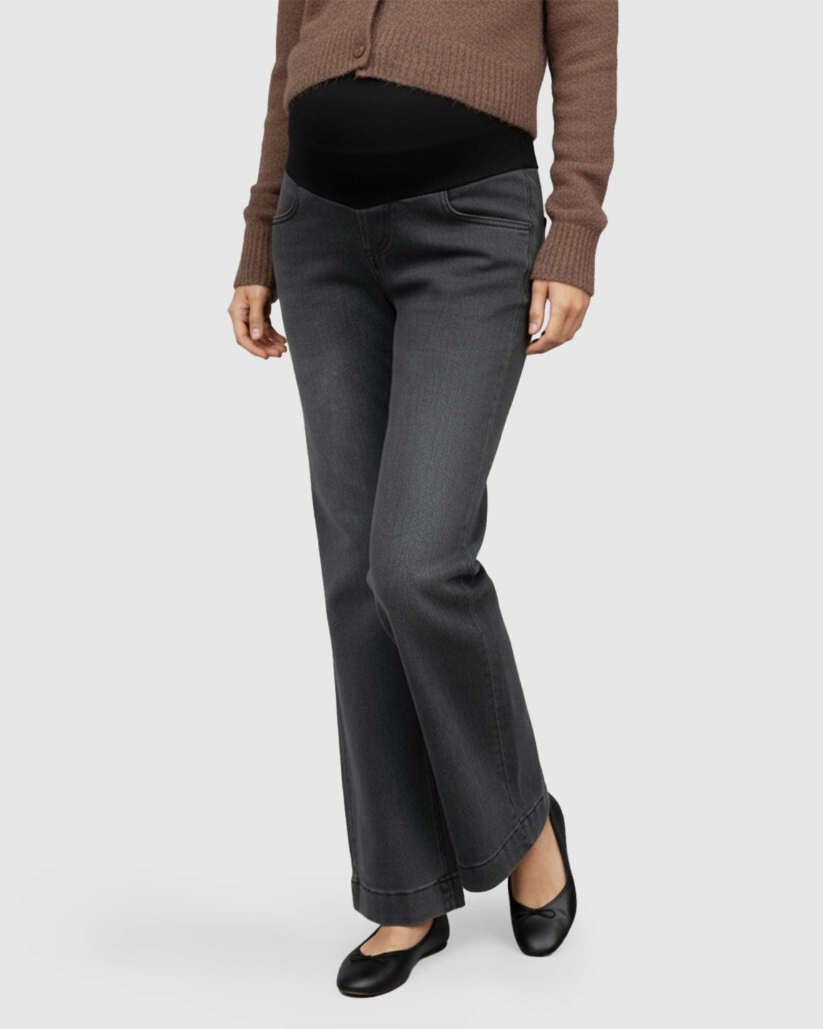 Folded Hem Wide Leg Maternity Jeans