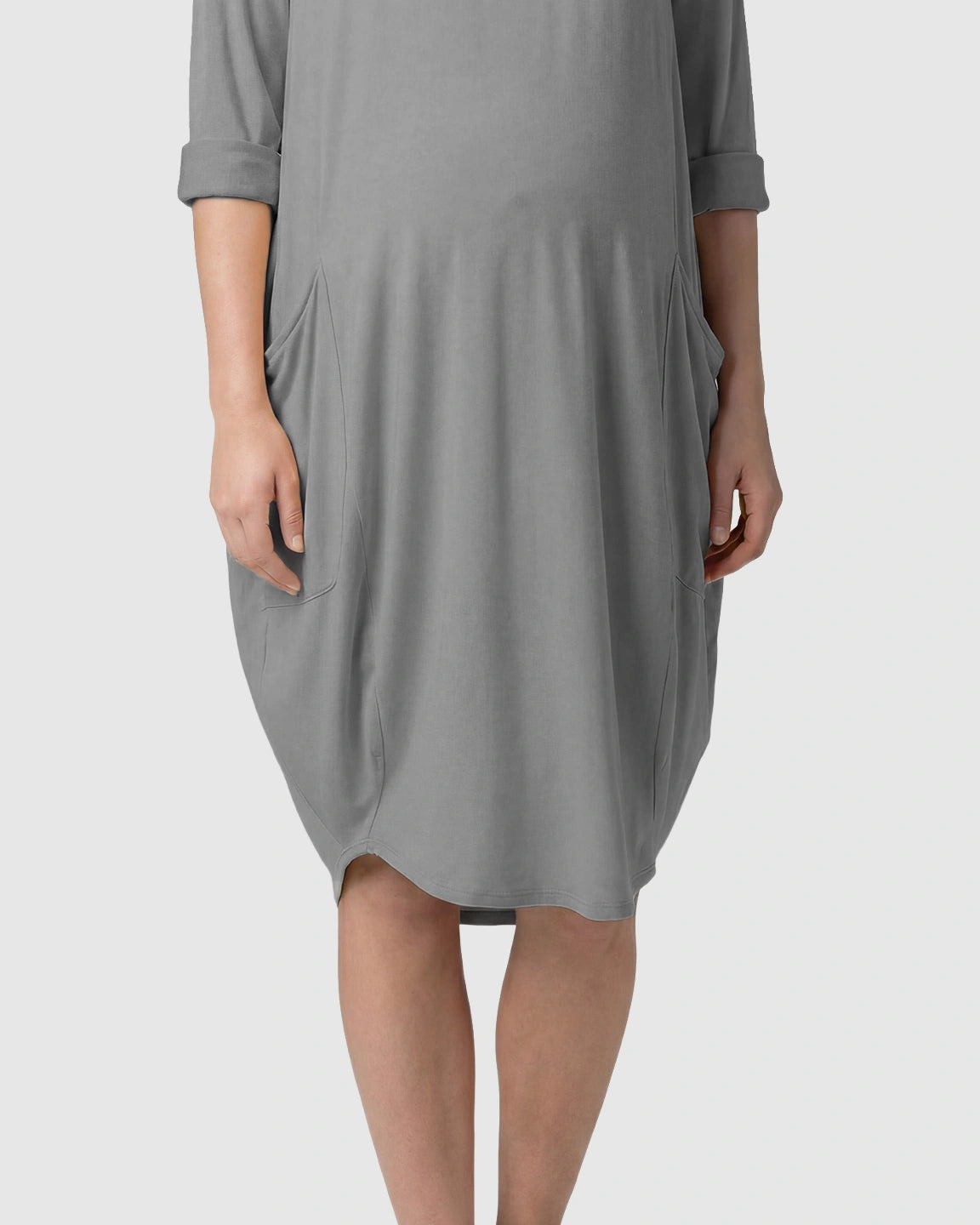 Pocketed Lantern Skirt Maternity Midi Dress
