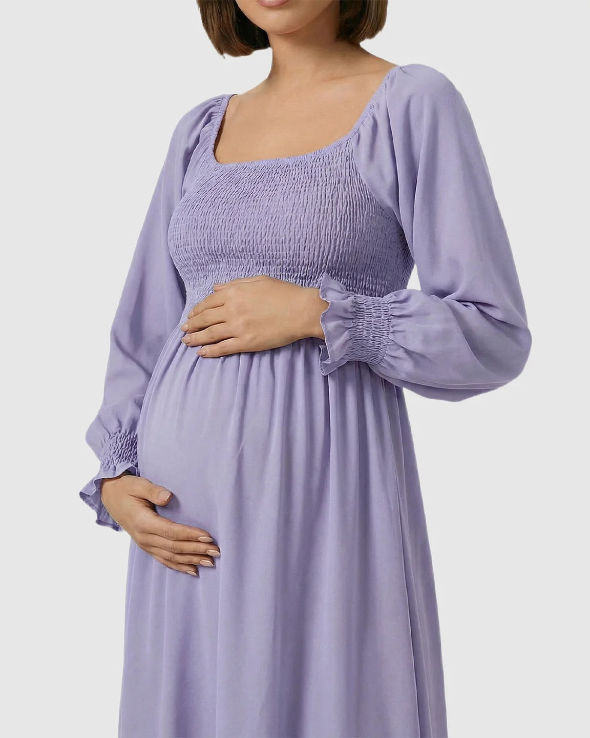 Smocked Square Neck Ruffled Hem Maternity Maxi Dress