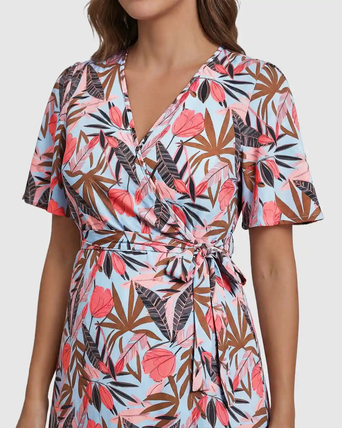 Side Tie Wrap Tropical Pattern Maternity Midi Dress