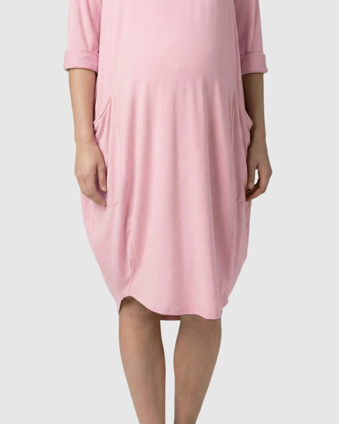 Pocketed Lantern Skirt Maternity Midi Dress