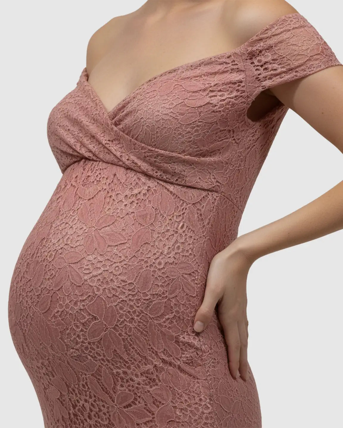 Off-Shoulder Train-Hem Maternity Photoshoot Gown