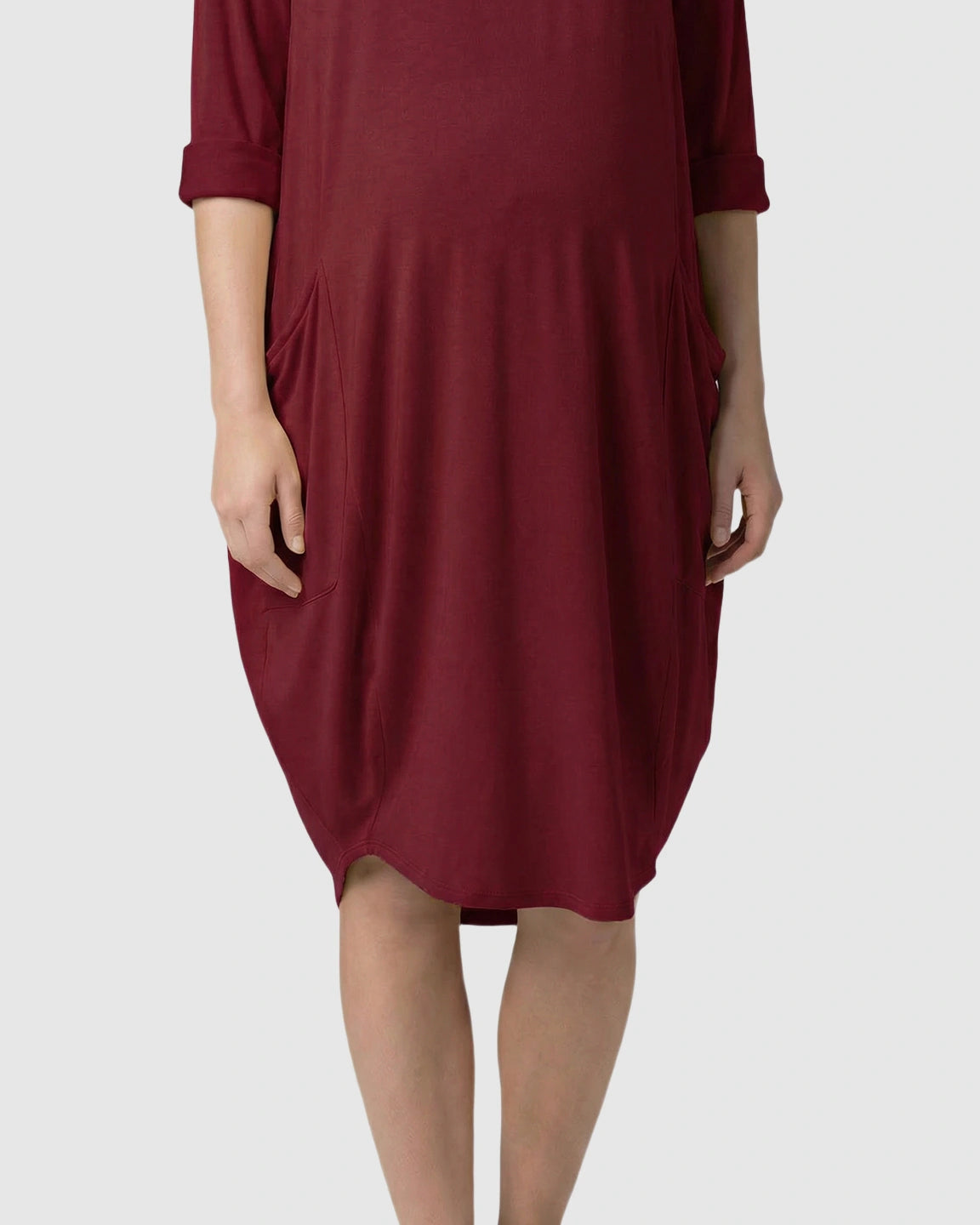 Pocketed Lantern Skirt Maternity Midi Dress