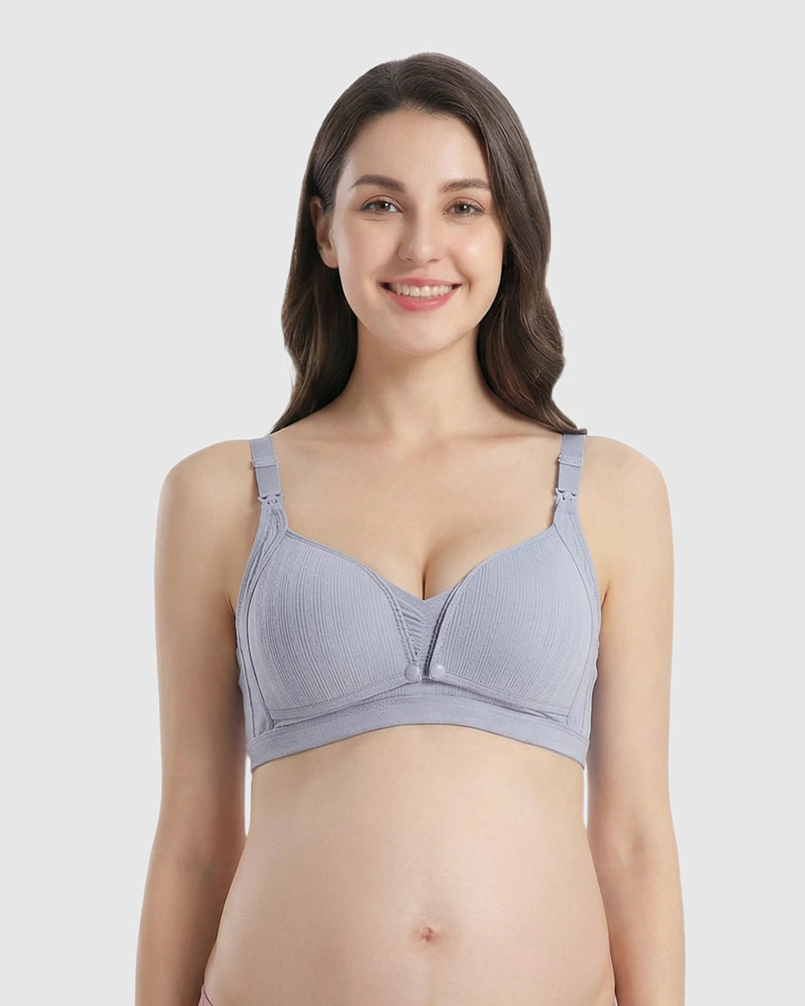 Front-Open Ribbed V-Neck Nursing Bra