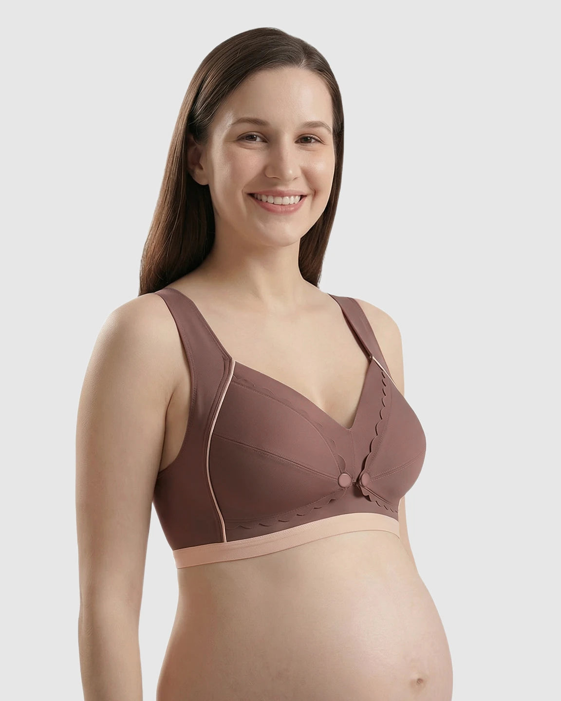 Scalloped V-Neck Contrast Trim Nursing Bra