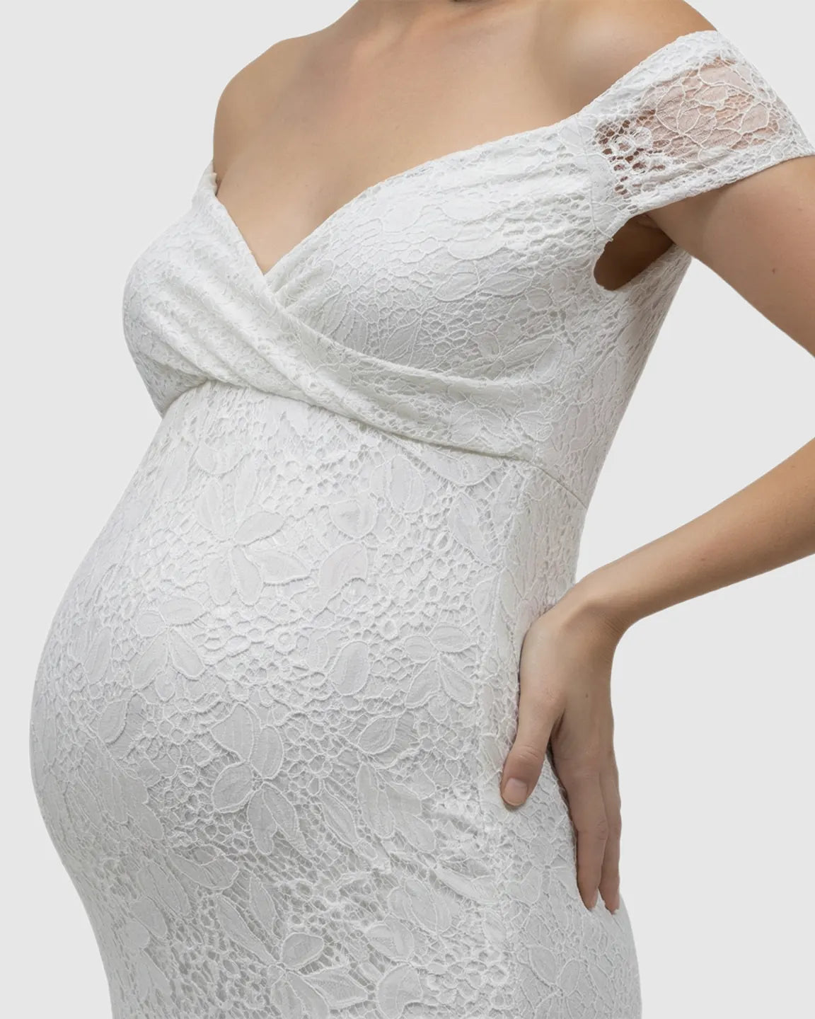 Off-Shoulder Train-Hem Maternity Photoshoot Gown