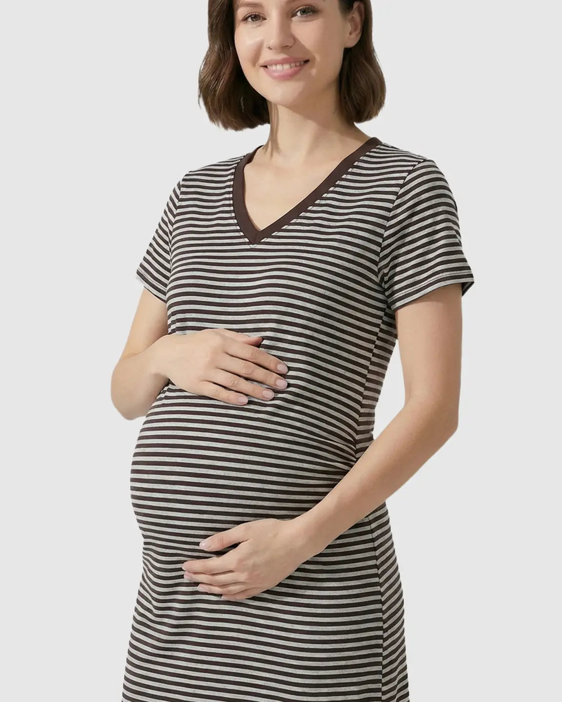 Striped V-Neck Straight Fit Maternity & Nursing Dress