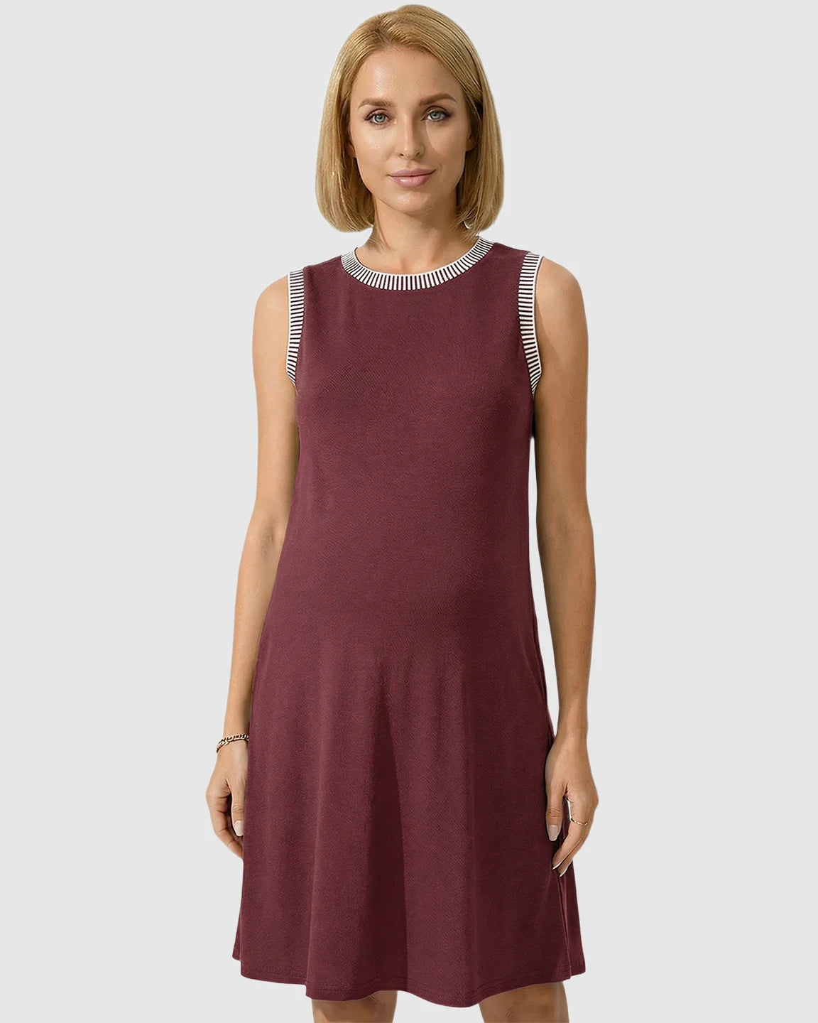 Sleeveless Mid-Waist Umbrella Skirt Maternity Dress