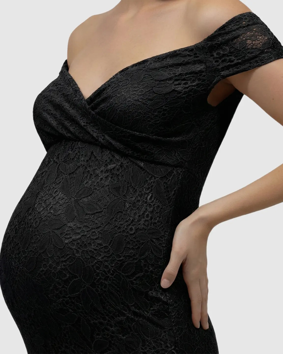 Off-Shoulder Train-Hem Maternity Photoshoot Gown