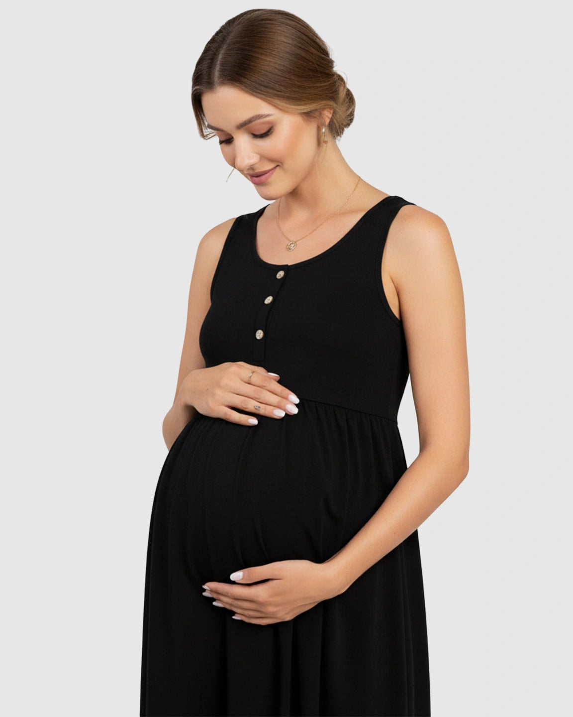 Button-Front Versatile Maternity Short Dress