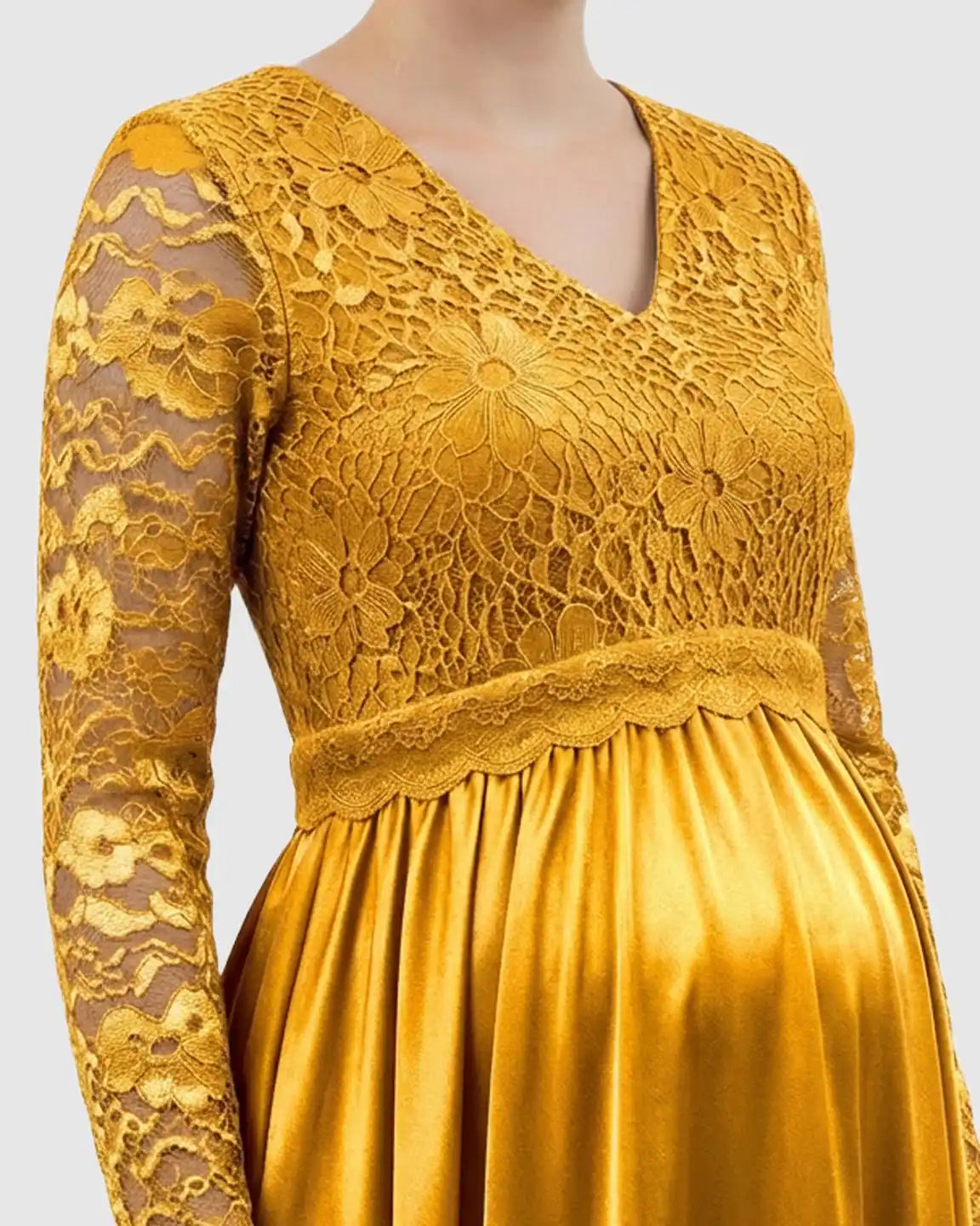 Lace Spliced Bodice Trailing Skirt Maternity Photoshoot Maxi Dress