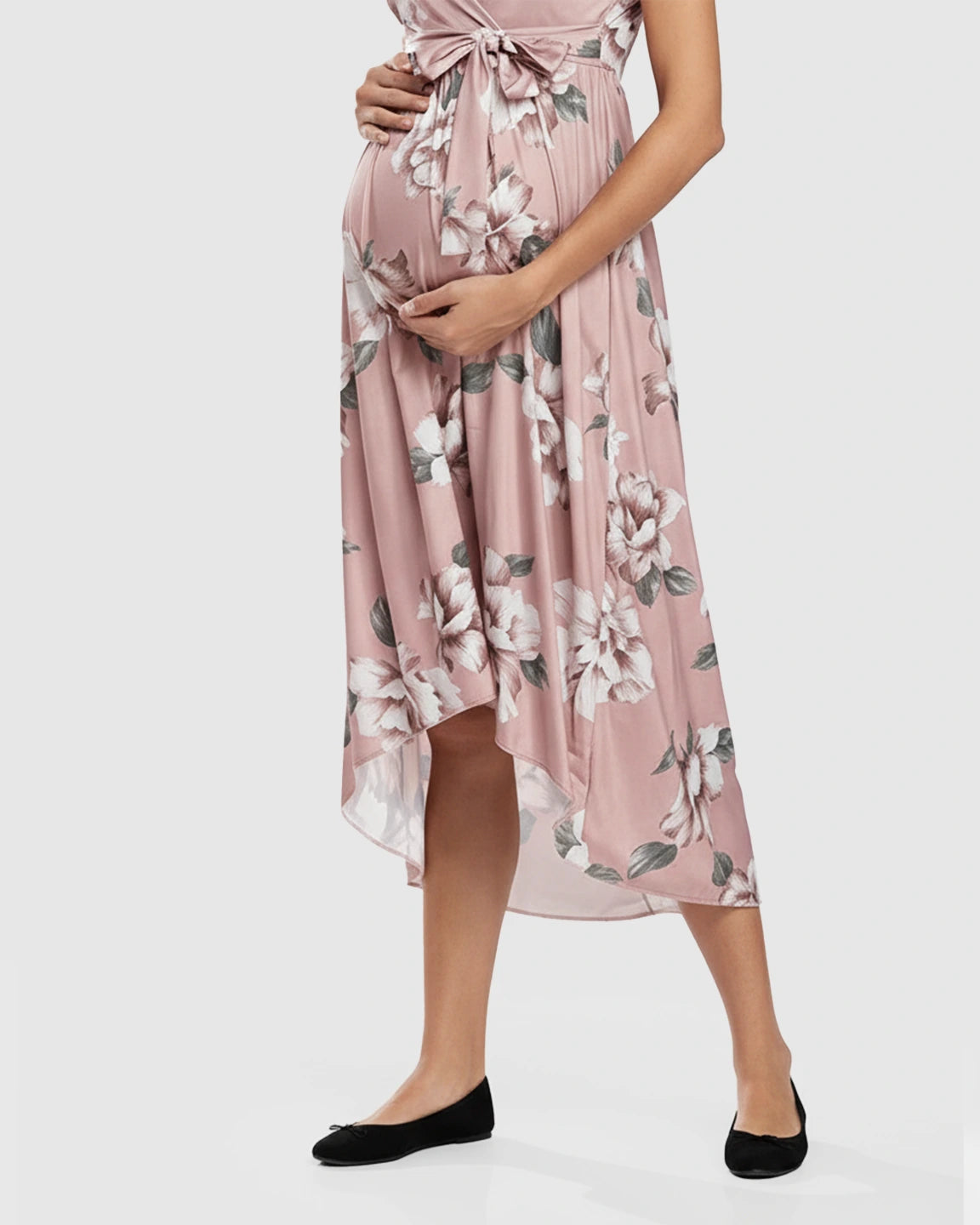 Floral V-Neck Wrap High-Low Maxi Maternity Dress