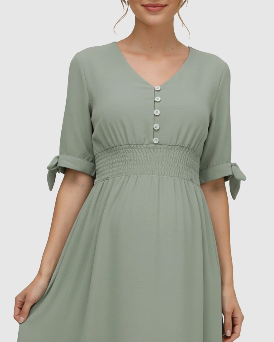 Button V-neck Empire Waist Maternity Maxi Dress