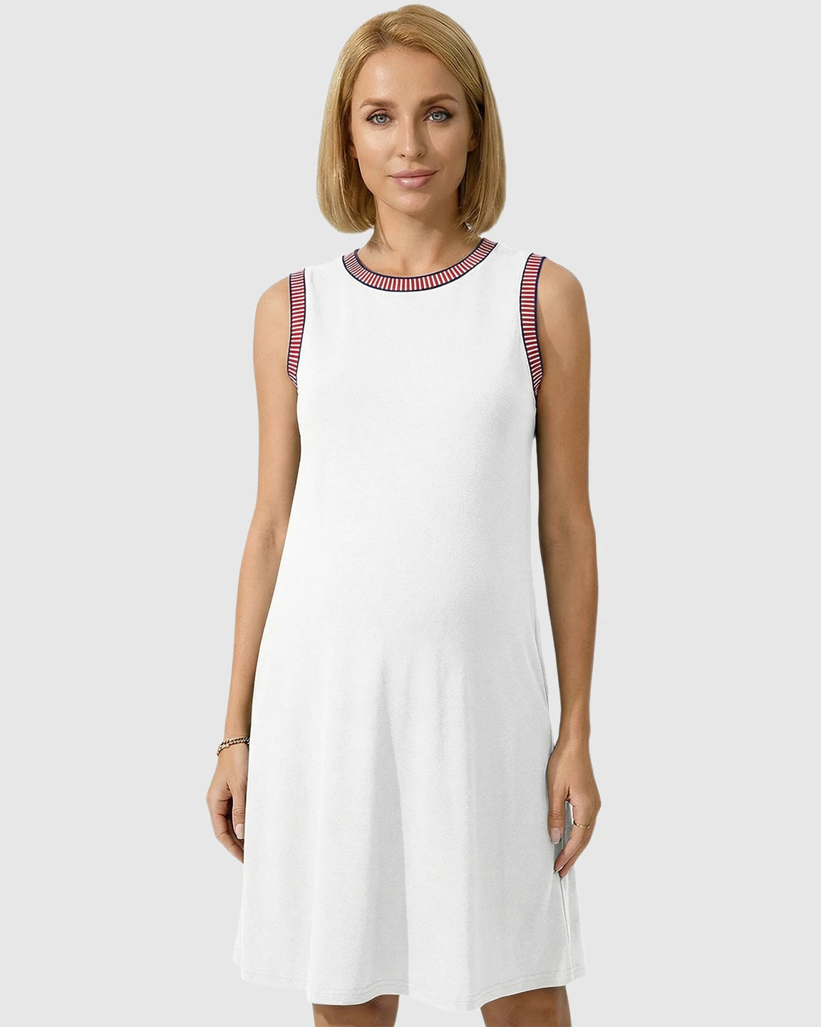 Sleeveless Mid-Waist Umbrella Skirt Maternity Dress