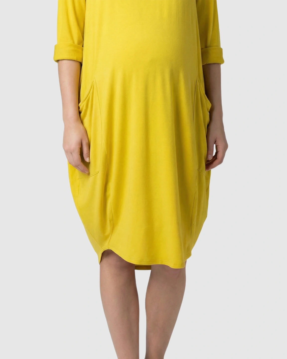 Pocketed Lantern Skirt Maternity Midi Dress