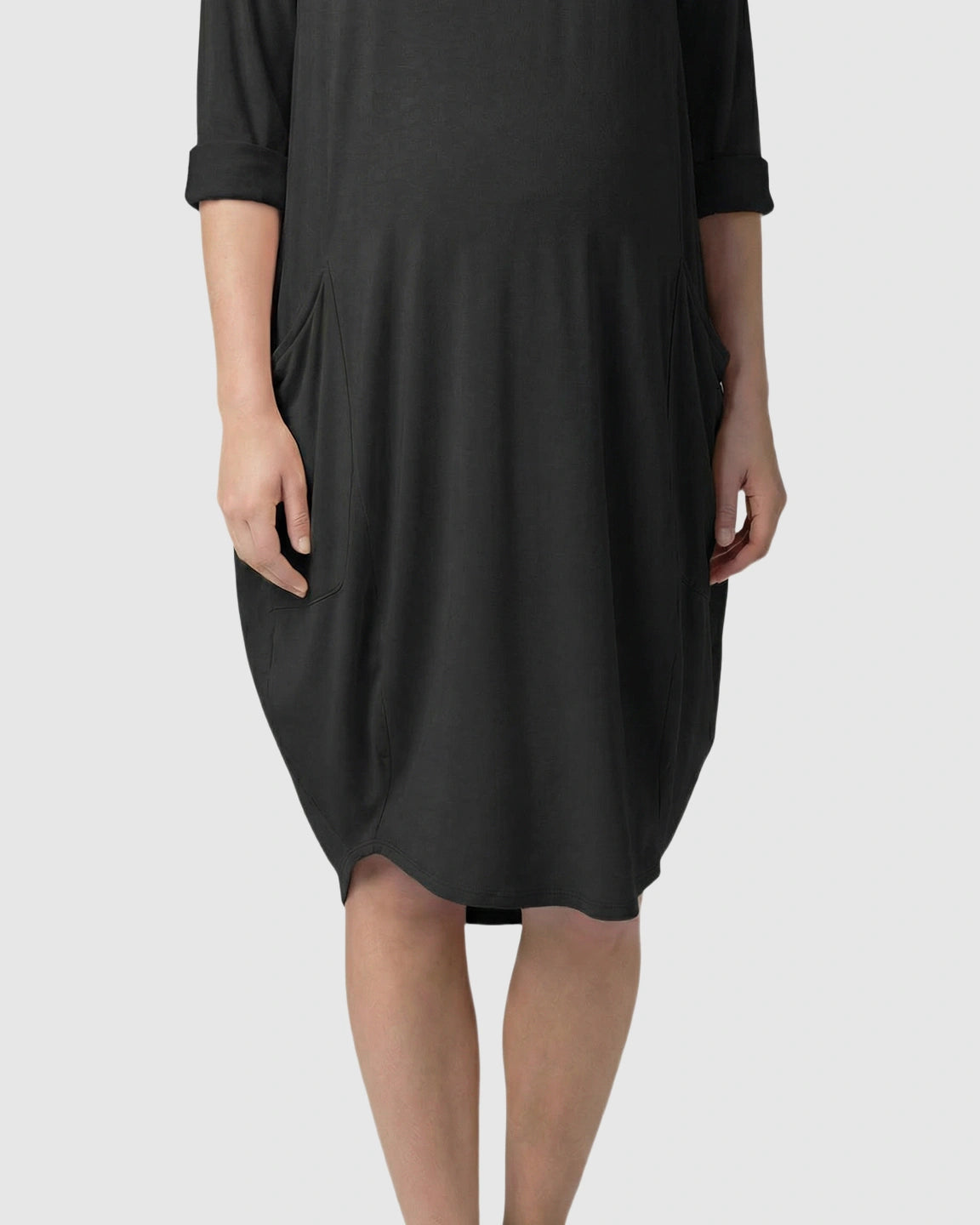 Pocketed Lantern Skirt Maternity Midi Dress