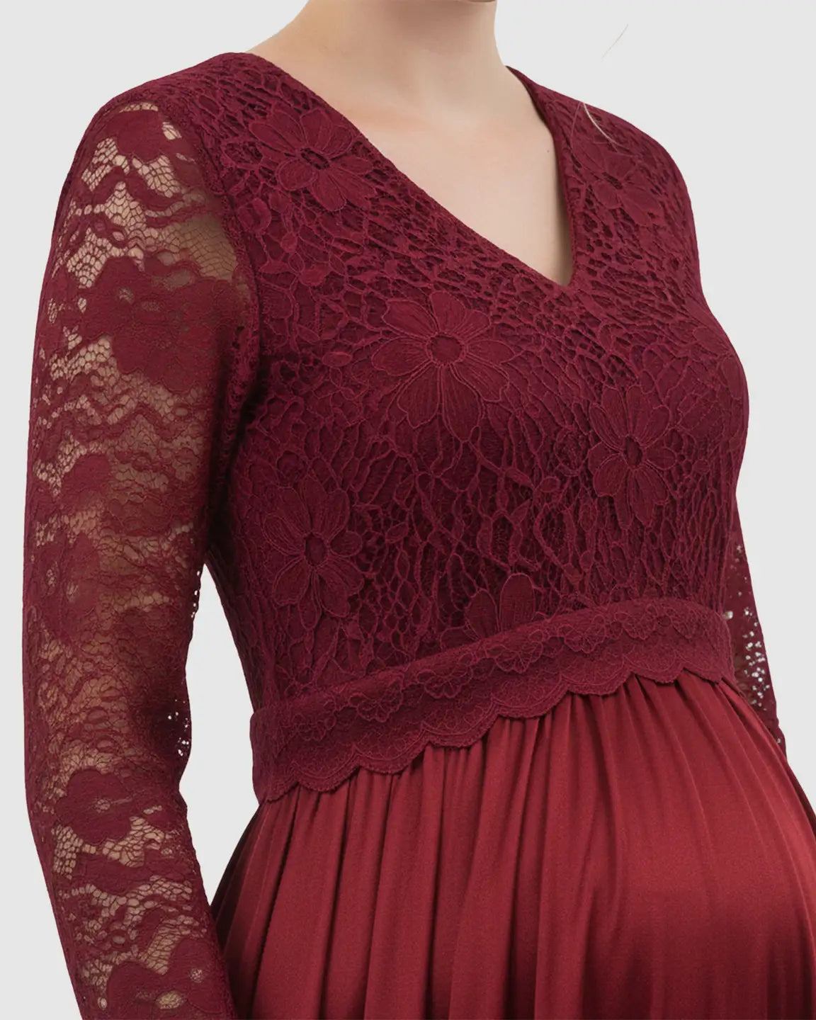 Lace Spliced Bodice Trailing Skirt Maternity Photoshoot Maxi Dress