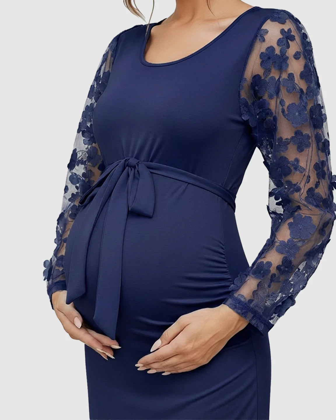 Floral Sleeves Tie Waist Maternity Dress