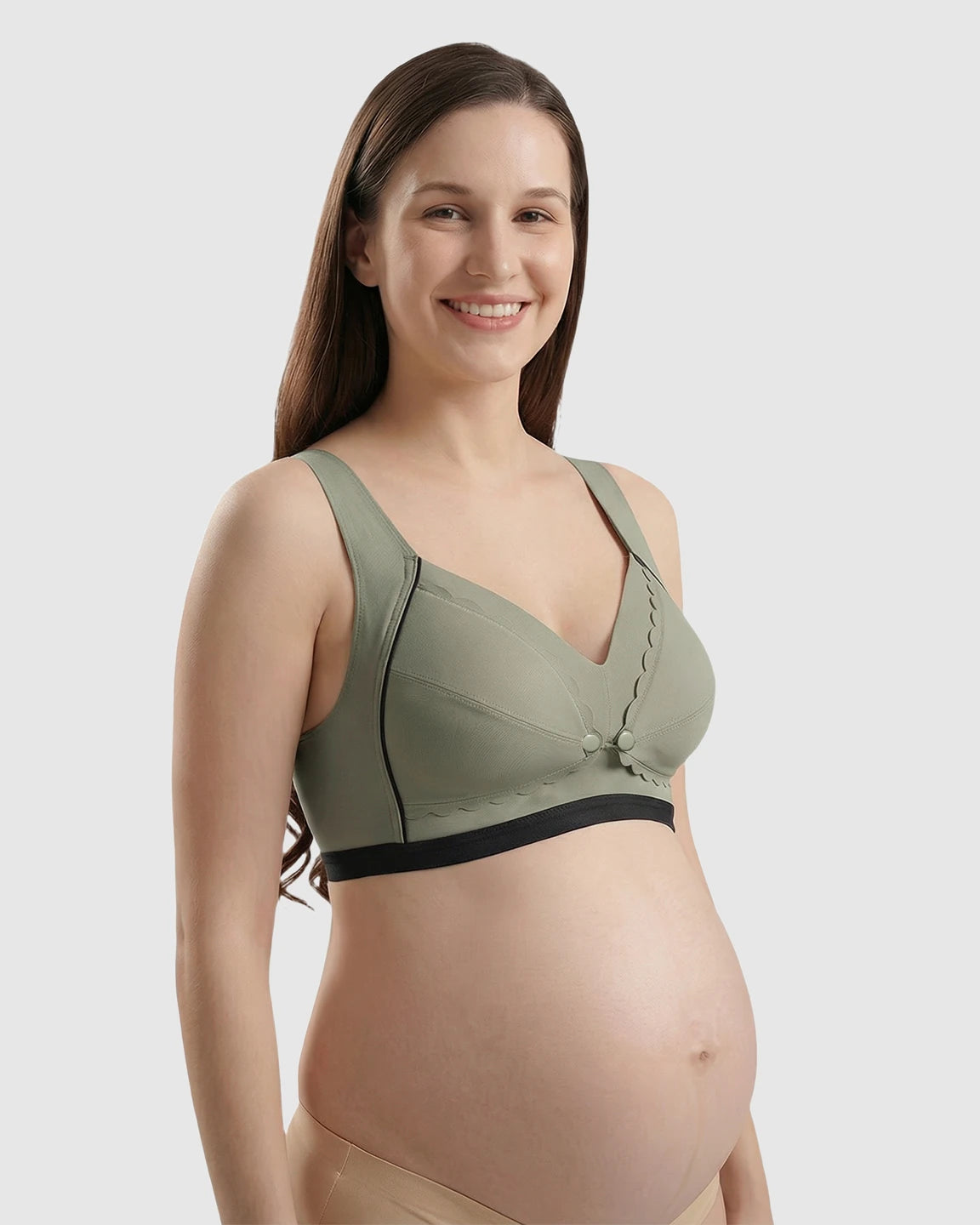 Scalloped V-Neck Contrast Trim Nursing Bra