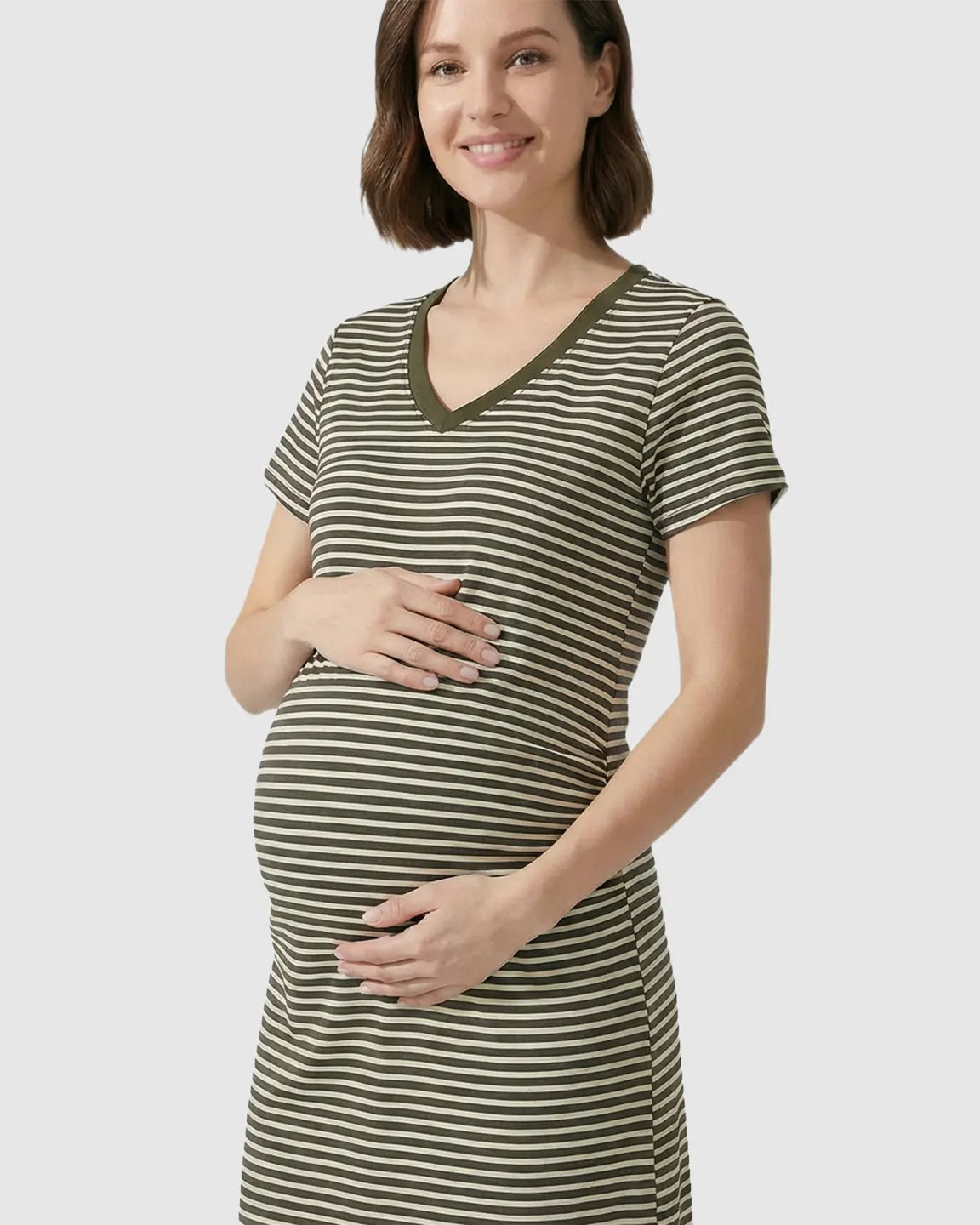Striped V-Neck Straight Fit Maternity & Nursing Dress