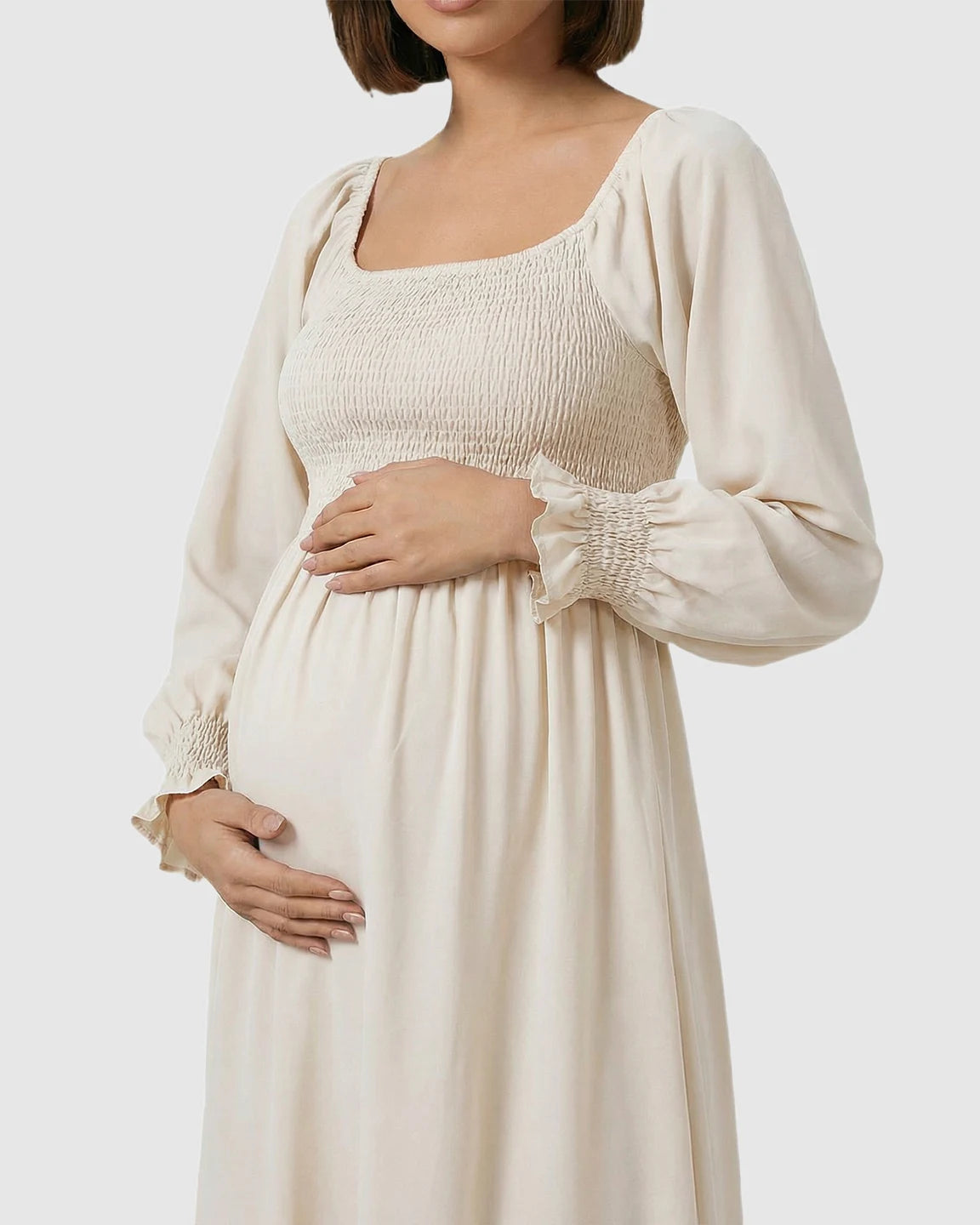 Smocked Square Neck Ruffled Hem Maternity Maxi Dress